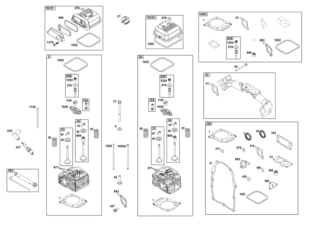 Cylinder Head Group Diagram and Parts List for 386447-0448-F1 200000 - 399999 Briggs and Stratton Engine